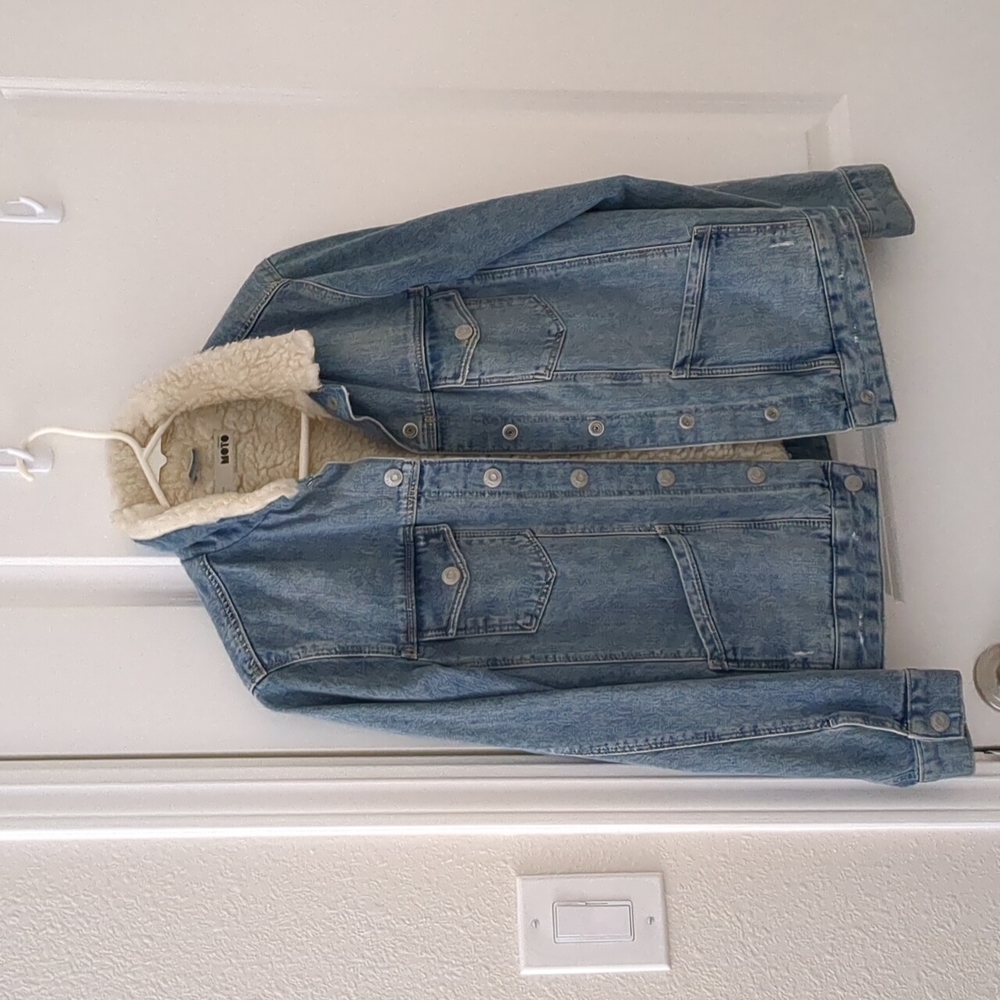 Topshop Moto Faux Shearling Denim Jacket